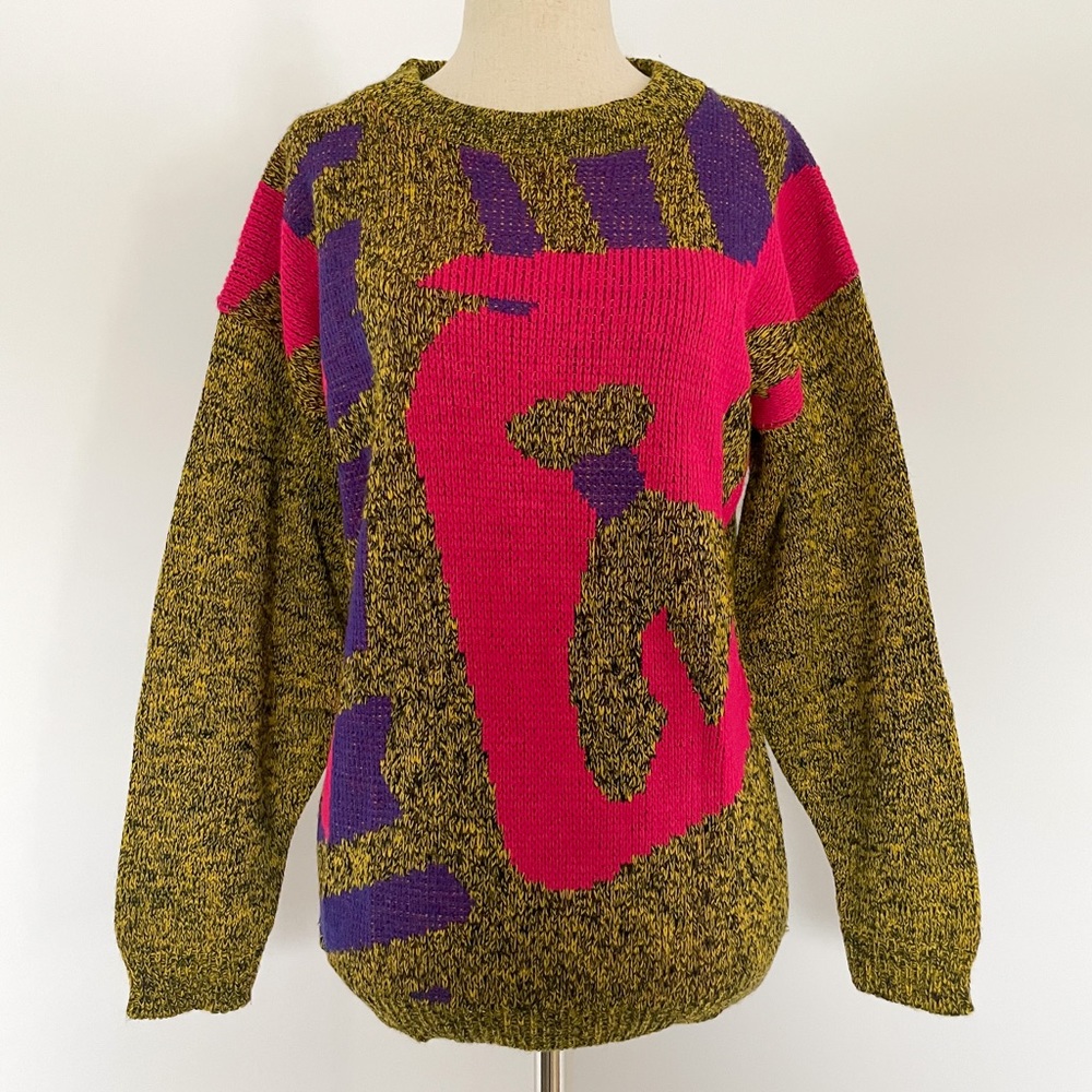106 Spar Knitwear Vintage Sweater with Retro Abstract Colorblock Shapes